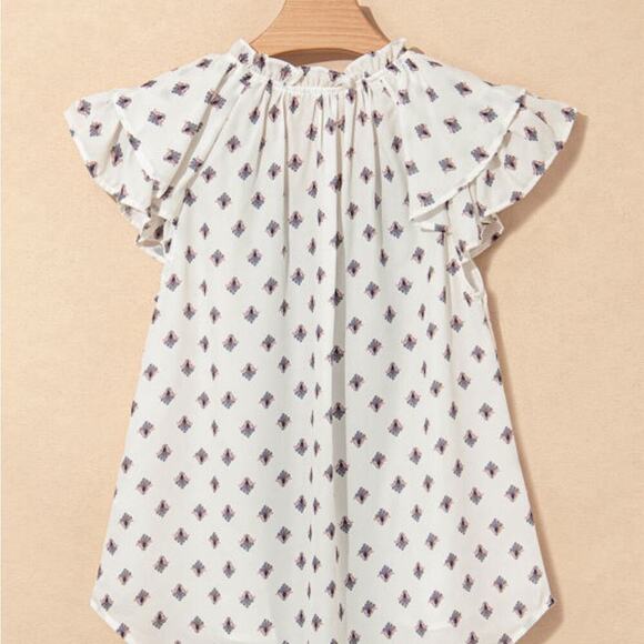 Women's White and Blue Boho Patterned Top | Sizes M, L and XL - Picture 7 of 10